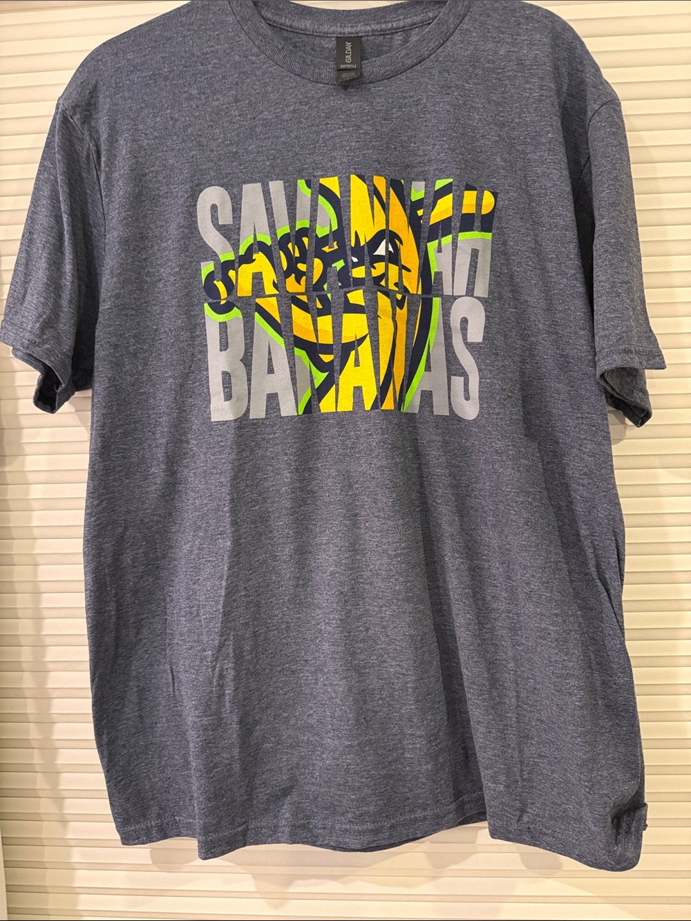 Gildan Heather Navy 'Summer Night Bananas' Graphic Tee with Yellow & Green Print